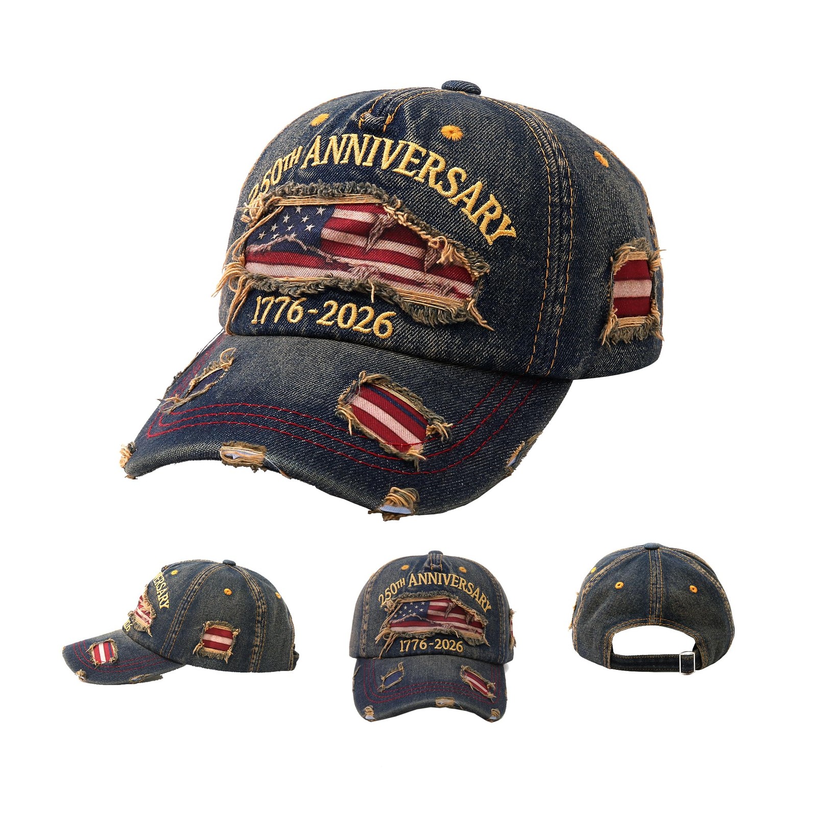 250th Anniversary USA Hat Denim Patriotic Adjustable Embroidered Baseball Cap... gallery