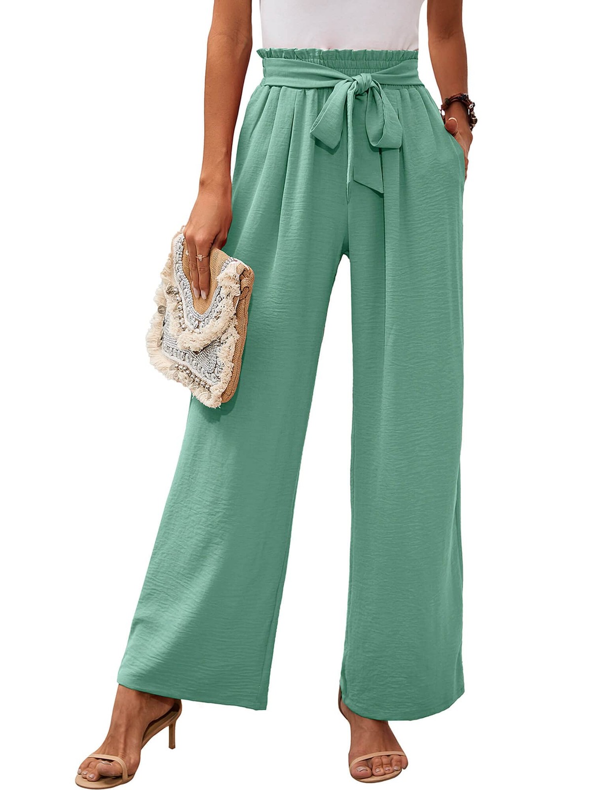 Womens Wide Leg Lounge Pants with Pockets Mint Green XX-Large Lightweight Hig... gallery