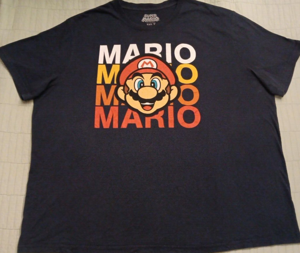 2022 Men's 3XLT Super Mario Blue Mario Head Graphic Video Game Collector T Shirt gallery