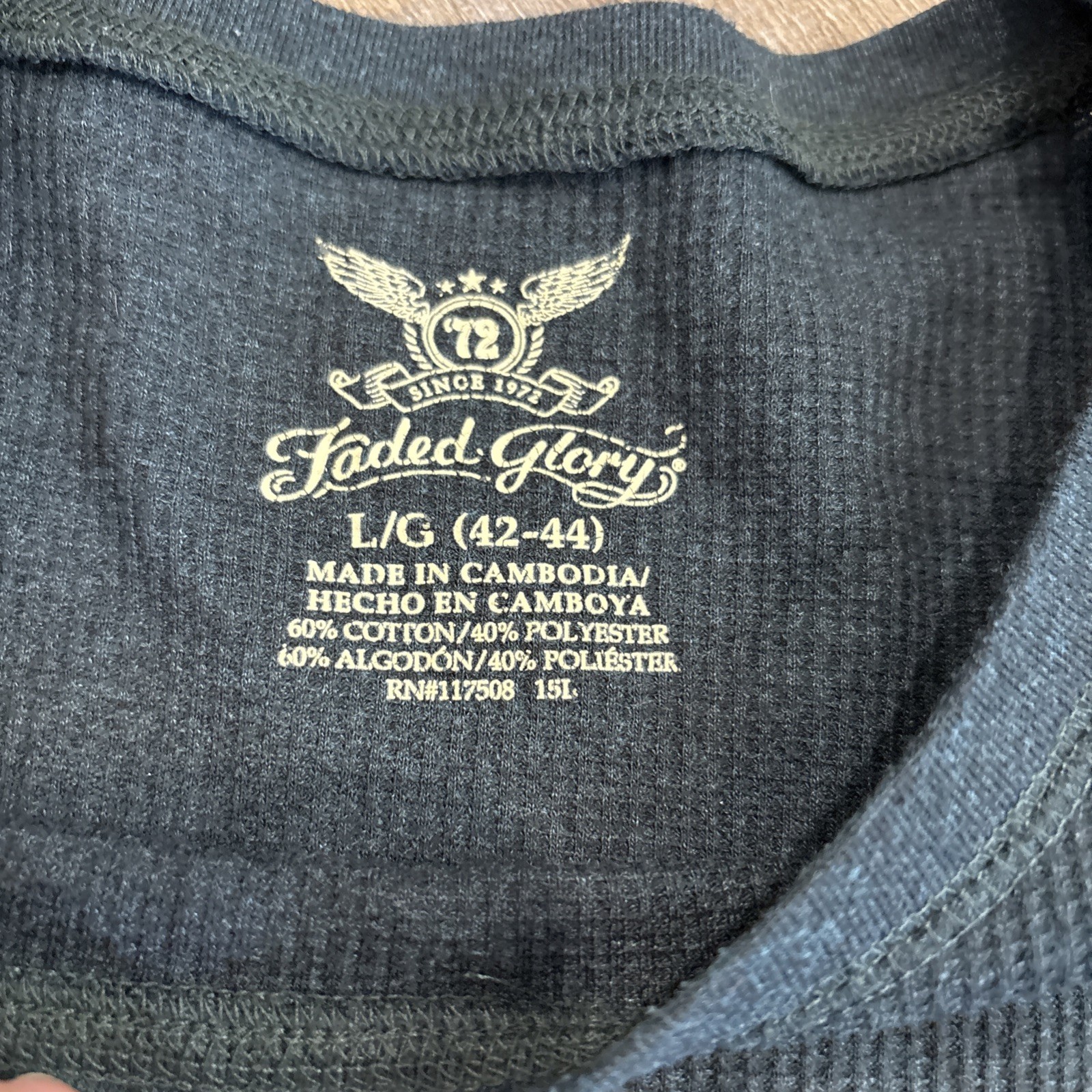 Y2K Thermal Shirt Mens L Waffle Knit Goth Grunge Skull Wings Navy Biker Tattoo gallery