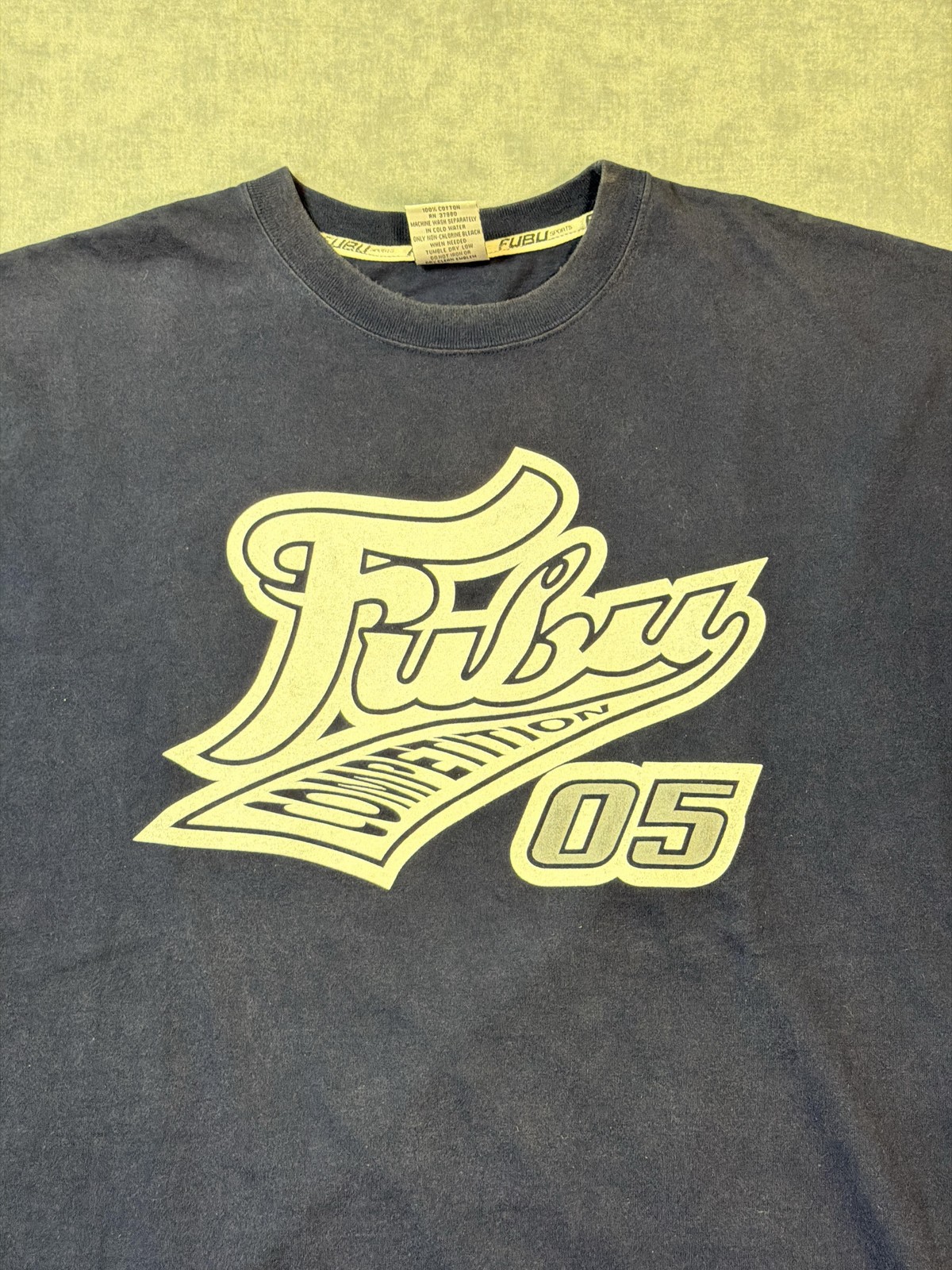 FUBU Shirt Mens 2XL Blue Competition 05 Logo Graphic Tee Streetwear Back Print gallery