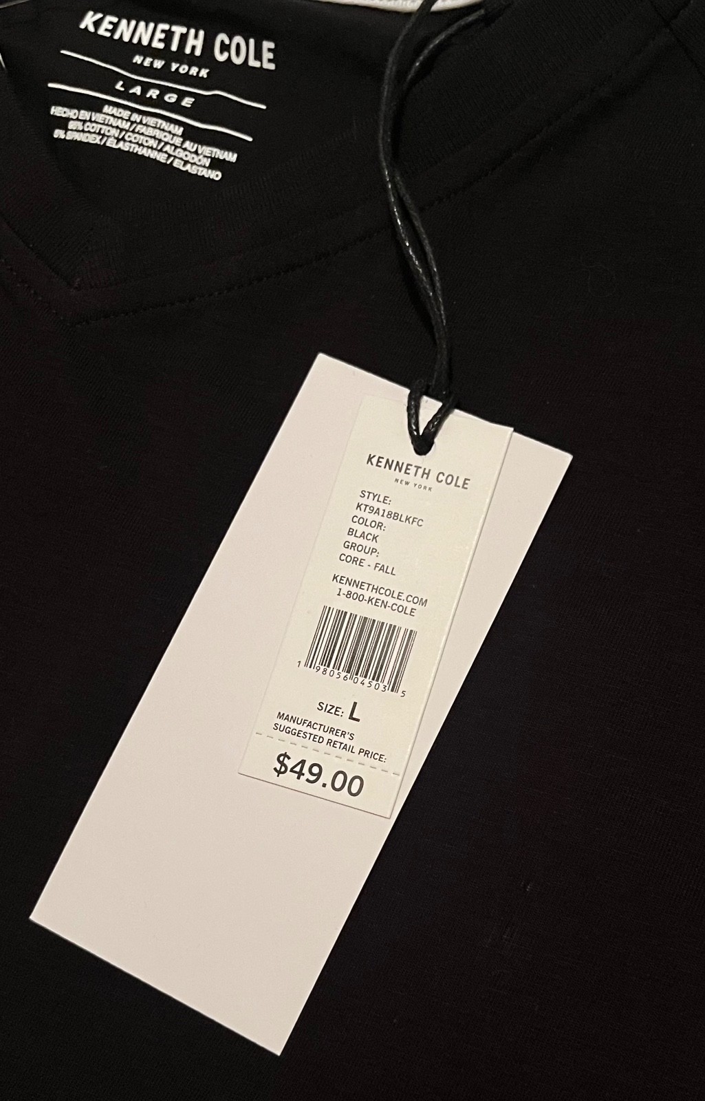 KENNETH COLE V-NECK BLACK UNWORN w/ TAGS SHOET SLEEVE- Size L ORIGINALLY $49 gallery