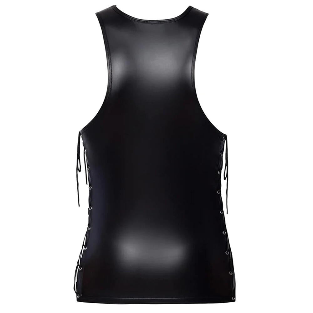 Men's PVC Leather Sleeveless T-shirts Vests Tops Lace-up Zipper Shorts Clubwear gallery