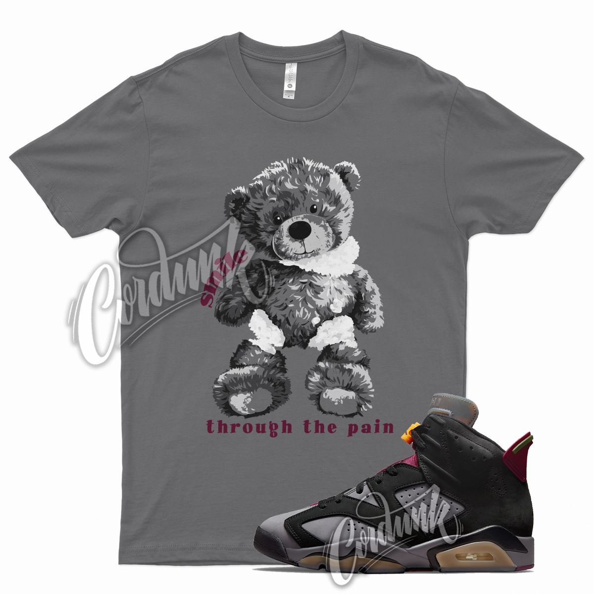 Grey SMILE T Shirt for Air J1 6 Bordeaux Light Graphite Dark Maroon Charcoal