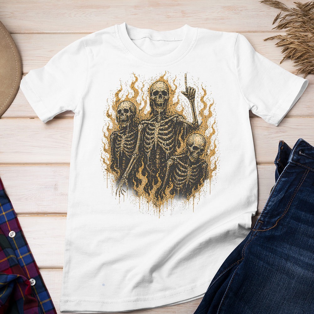 Retro Skeletons On Fire Unisex T-shirt | Gothic Skull Lover Gifts for Men gallery