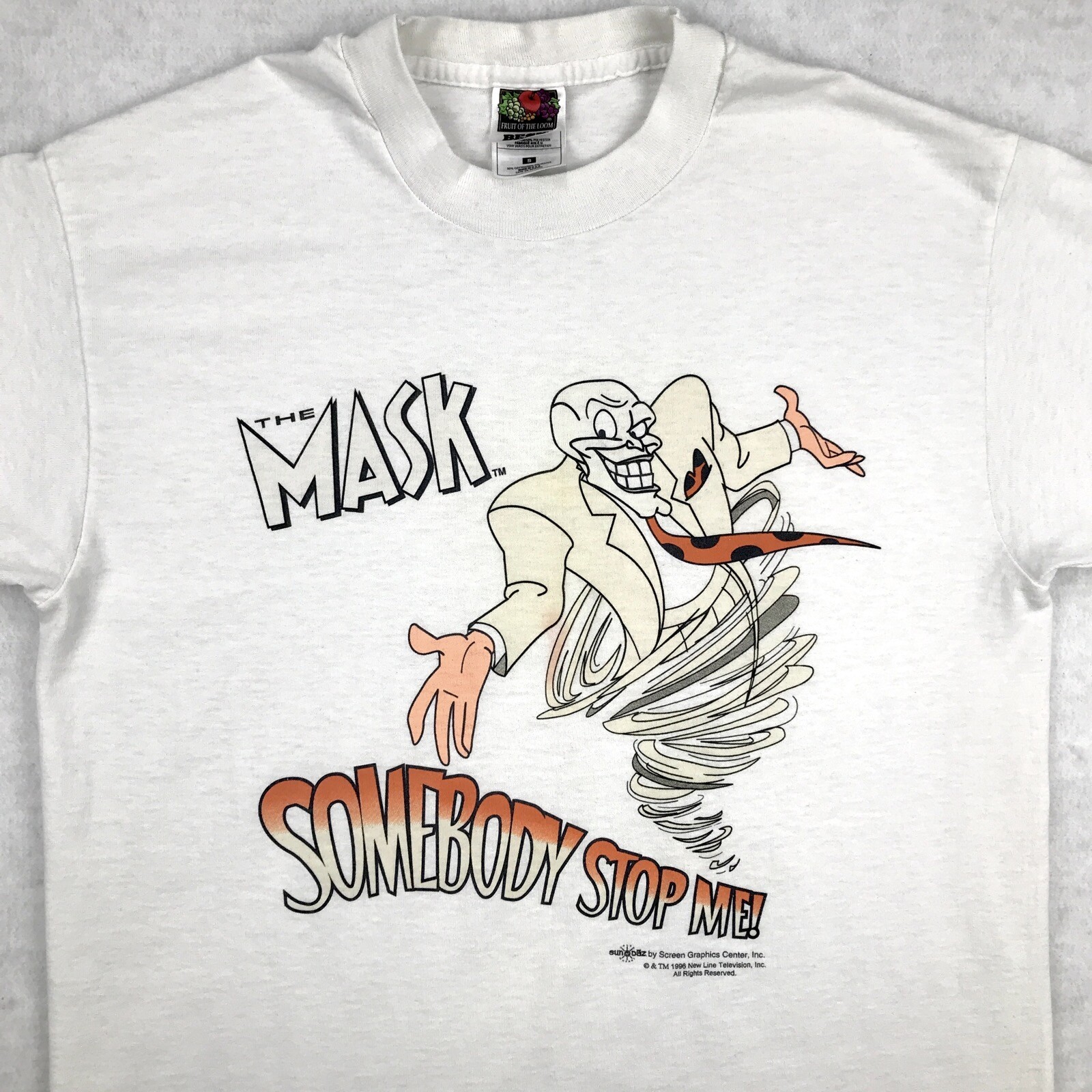 vtg 90s THE MASK SOMEBODY STOP ME! T-Shirt SMALL movie promo jim carrey cartoon gallery