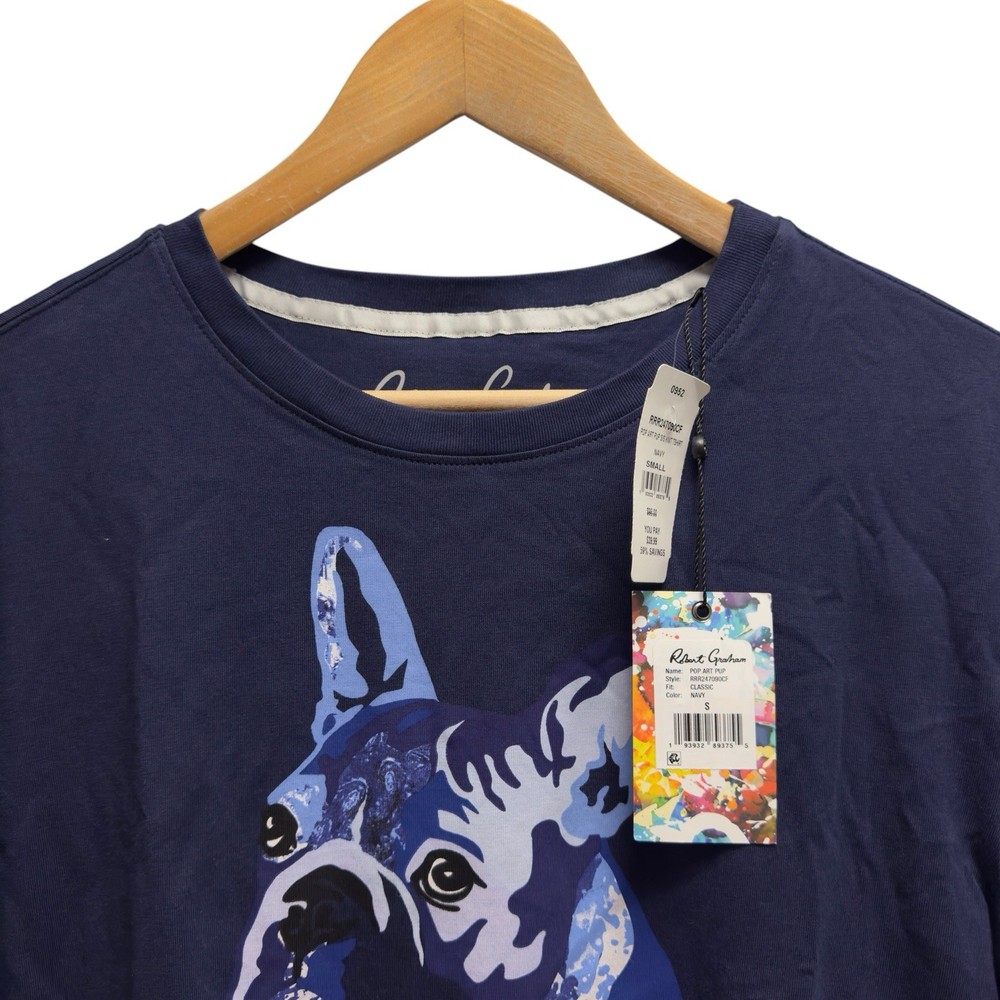 Robert Graham NEW Men’s Small Classic Fit Navy Pop Art Pup Dog Crewneck T-Shirt