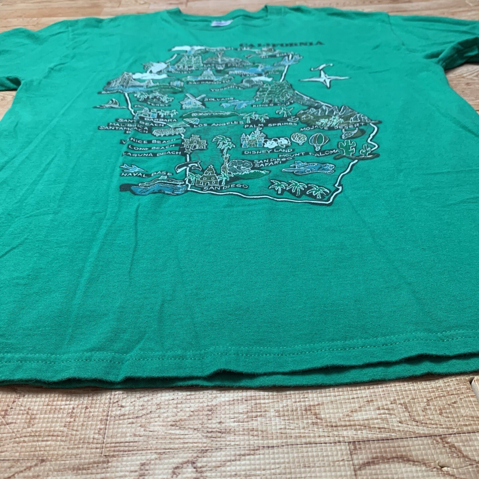 Vintage California Tourist Map Shirt Green Mens Size Large Souvenir Graphic Tee gallery