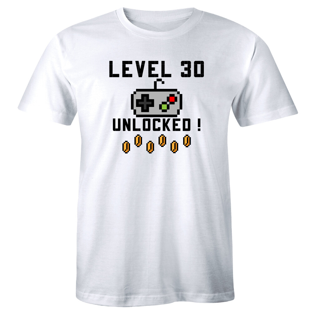 Level 30 Unlocked Funny Gamer 30th Birthday Gift Short Sleeve T-Shirt for Men