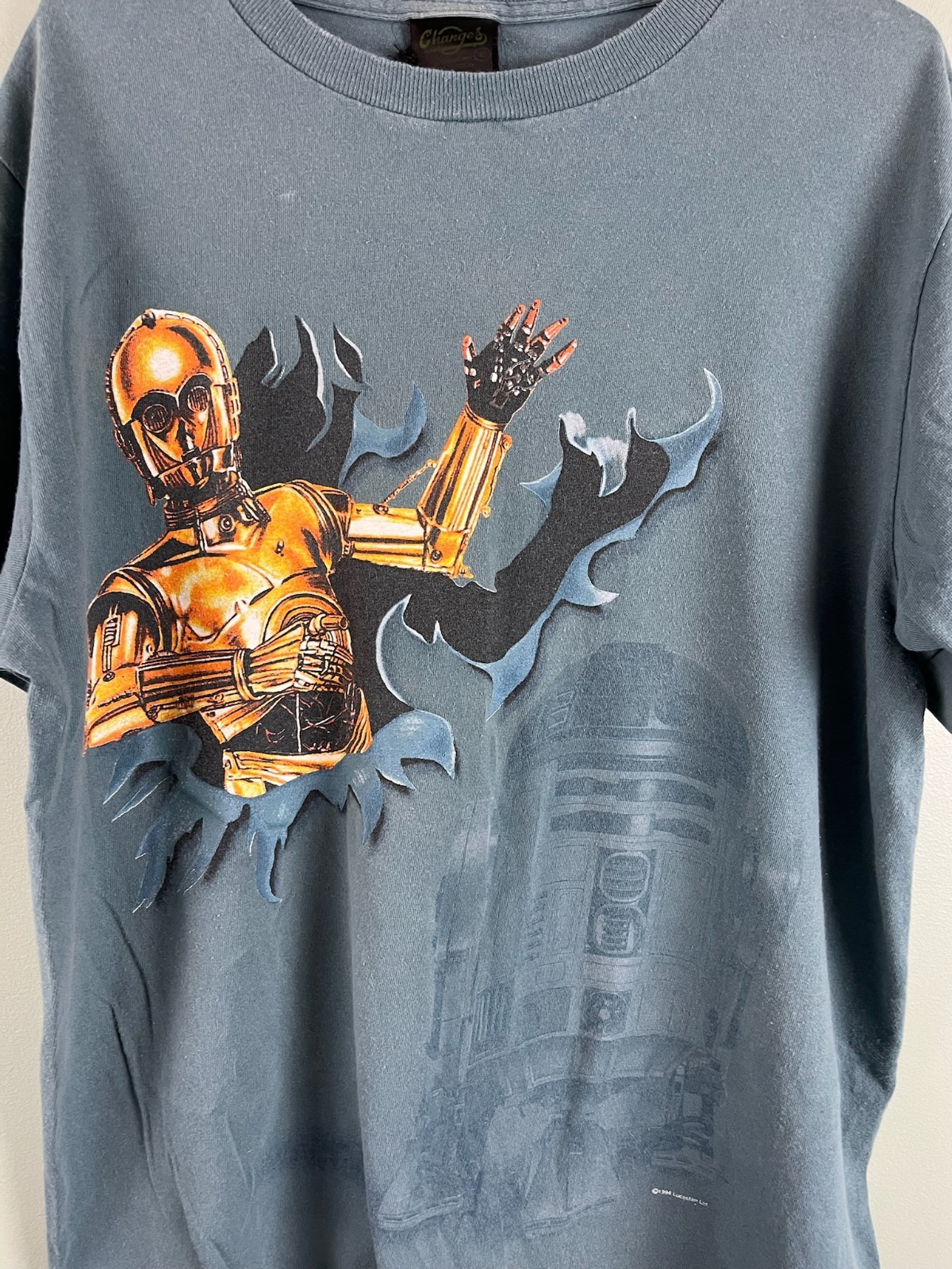 VTG 1996 Star Wars Droids Shirt Large C-3PO R2-D2 Liquid Blue Changes Disney 90s gallery