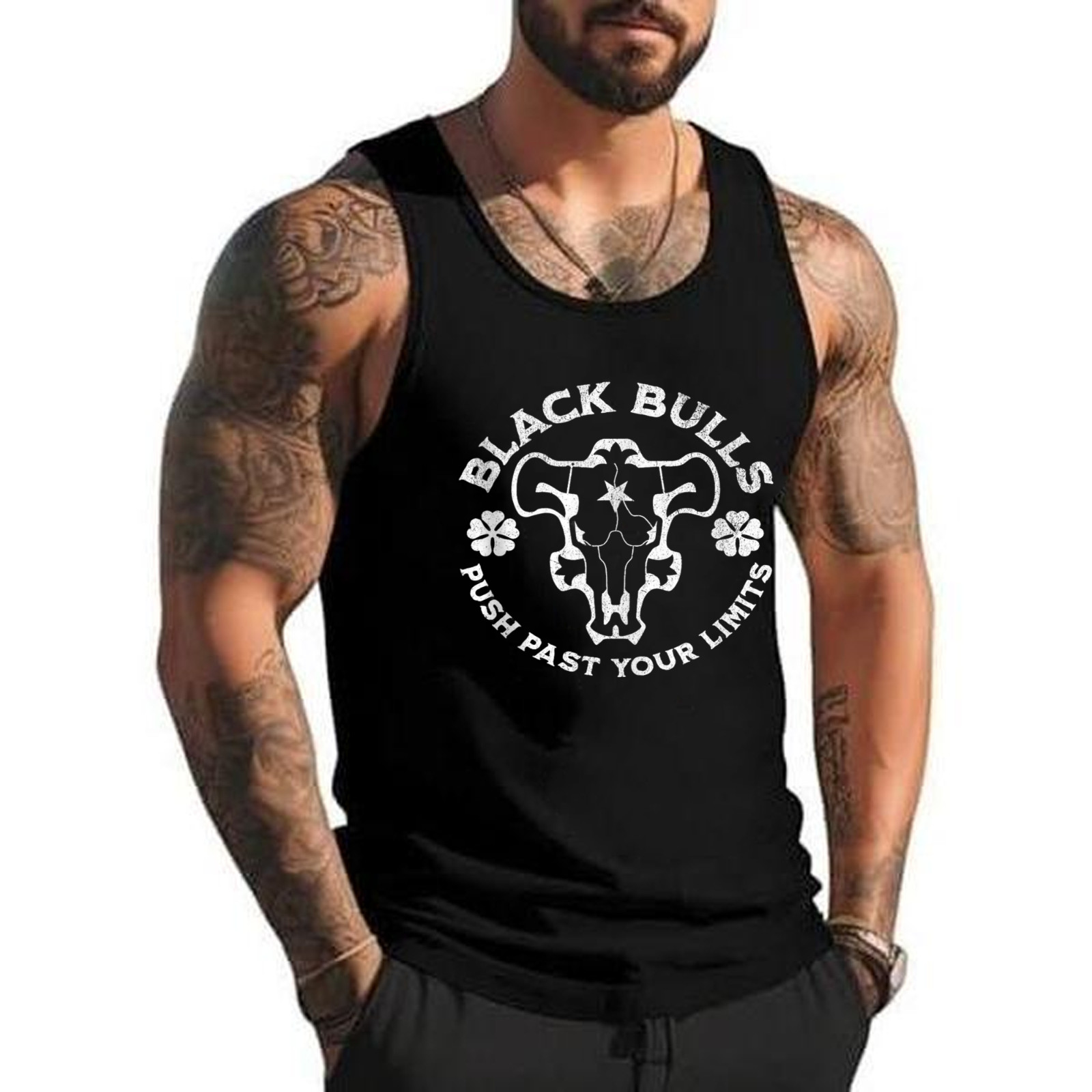 Distressed Black Anime Clover Black Bulls Limits Tank Top