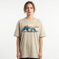 Grizzly Bear Mountain Dusk Forest Scene Unisex T-Shirt Nature Outdoor Lover Tee