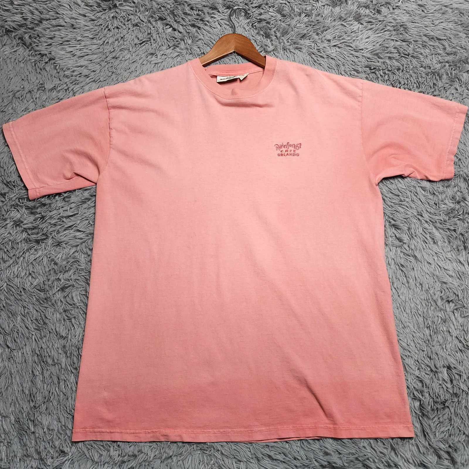 Vintage Rainforest Cafe Shirt Mens XL Pink Orlando Embroidered Made USA 90s Tee