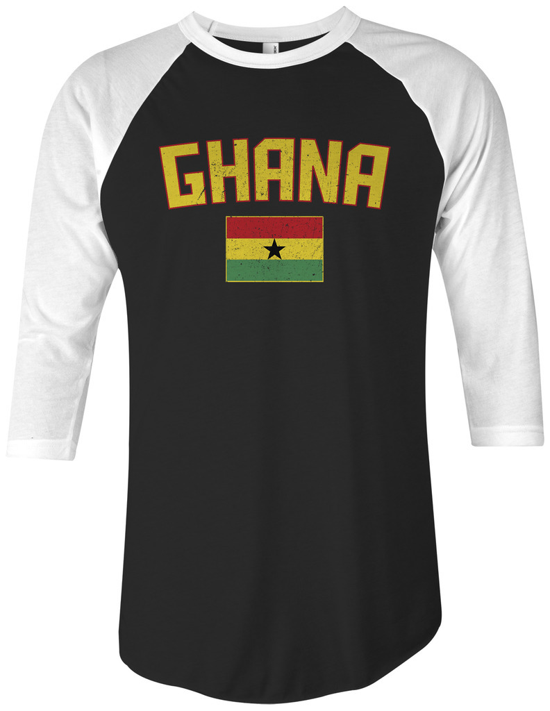 Threadrock Ghana Flag Unisex Raglan T-shirt Ghanaian Accra Soccer