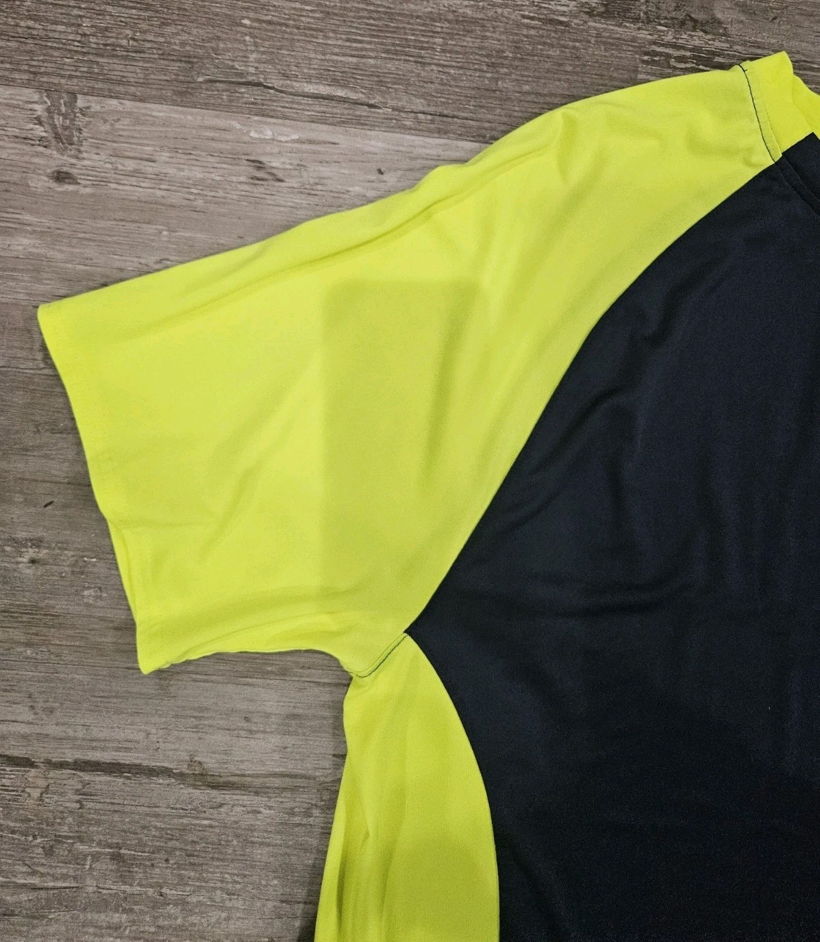 Mens XXL Two Tone Pullover BCG Navy Neon Yellow Short Sleeves Side Panels gallery