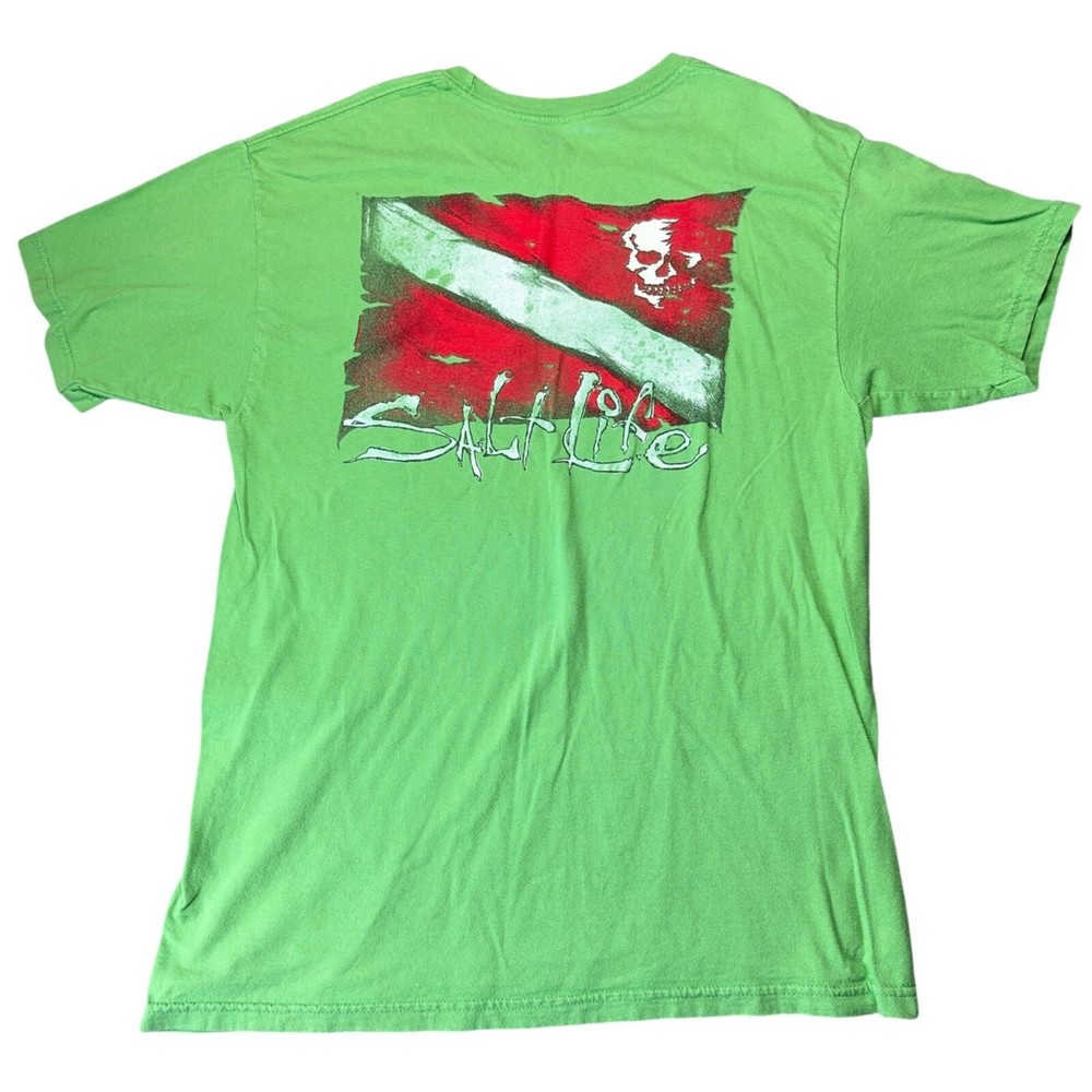 Salt Life Scuba Dive Flag Skull Graphic T-Shirt Mens Large Green Tee