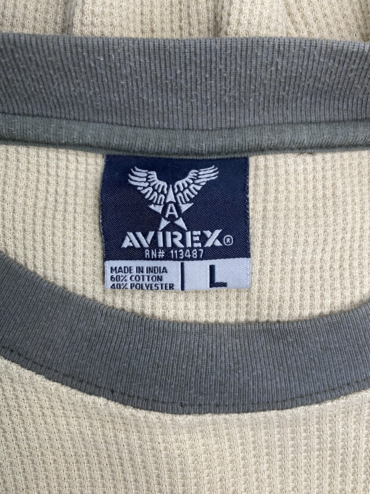 Avirex Waffle Knit Thermal Shirt Mens L Tan Military Logo Long Sleeve Y2K gallery