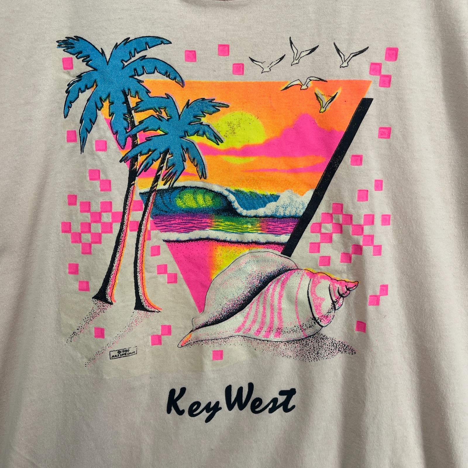 KEY WEST Shirt Adult L Florida Beach 80s Single Stitch Cotton Blend Pink USA VTG gallery