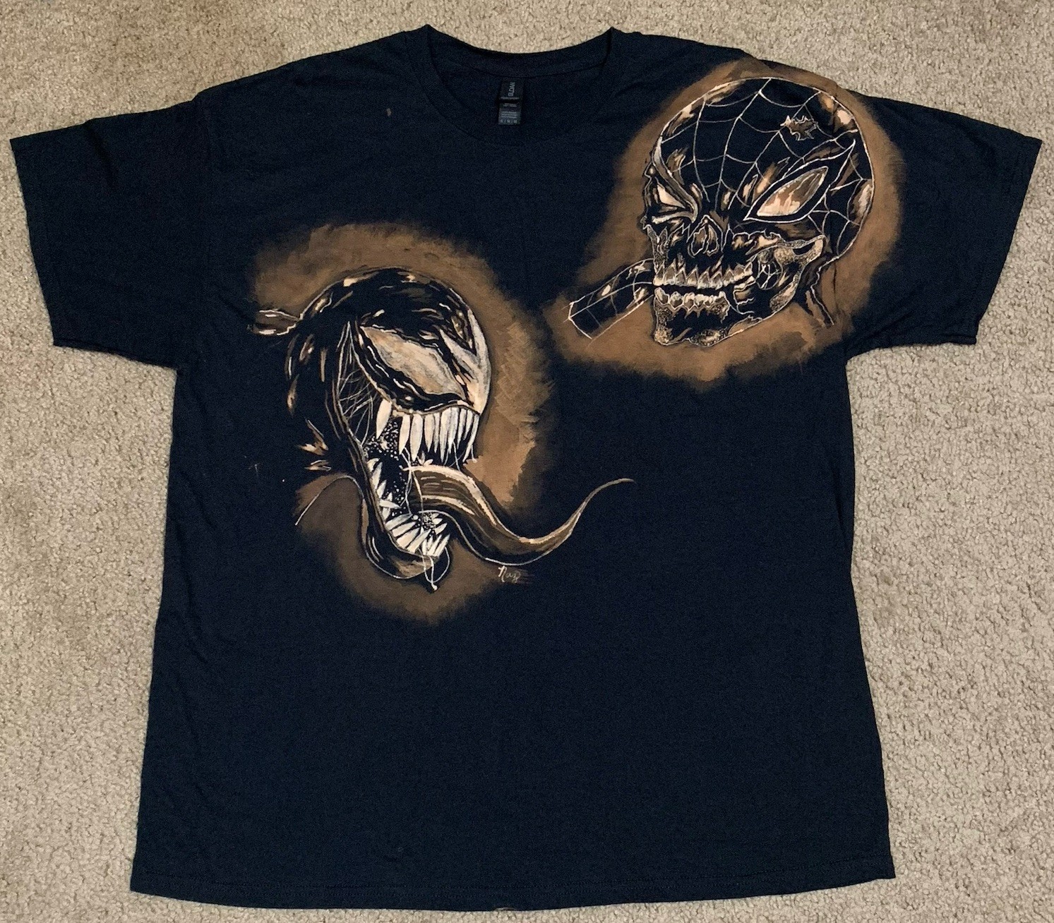 1/1 XL Spider Man Venom Custom Hand Drawn Bleach Art Black Short Sleeve Shirt gallery