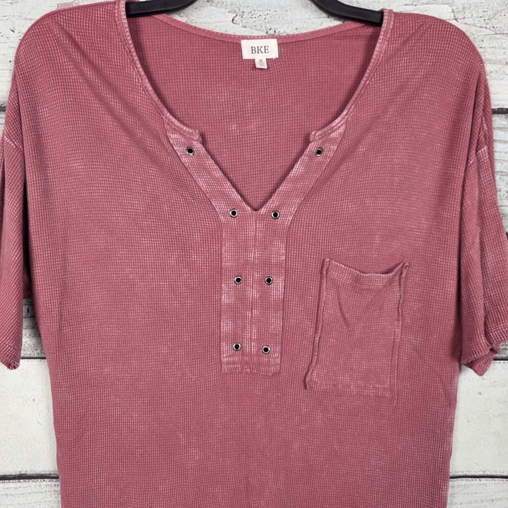 BKE Mauve Waffle Knit Henley Pocket Top Women’s M gallery