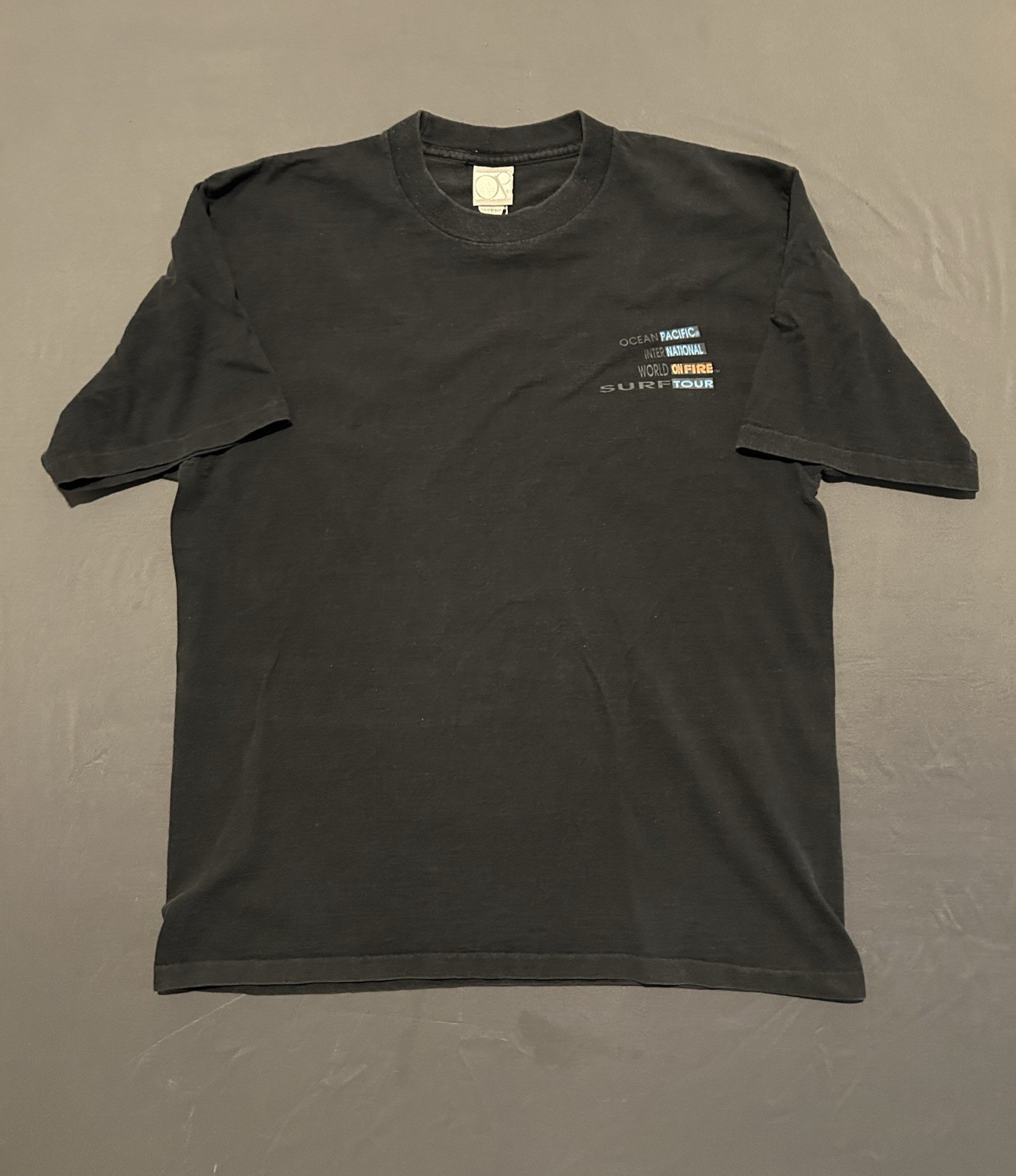 Vintage Ocean Pacific Shirt Mens Large Black World On Fire Tour SingleStitch 90s gallery