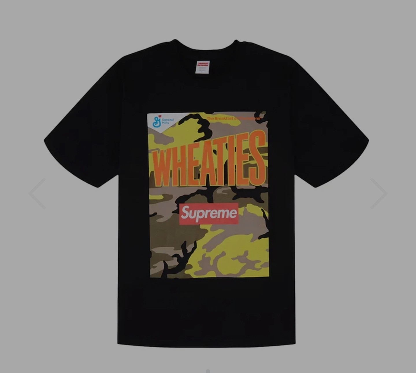 Supreme Wheaties Box Logo S/S Tee T-Shirt BLACK SS21 2021 Brand New Authentic L