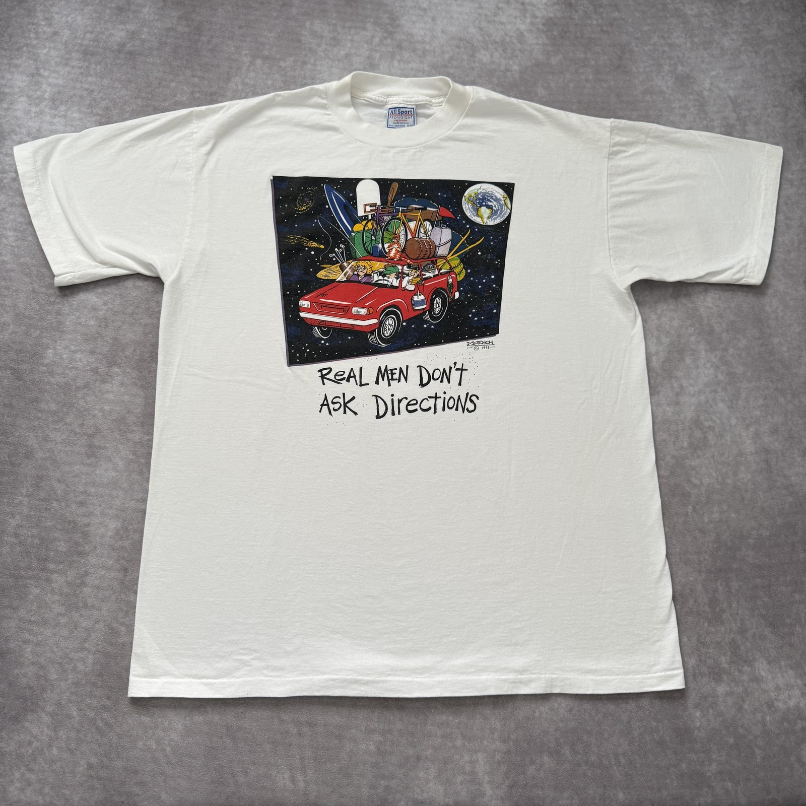 Vintage Real Men Don't Ask Directions Shirt Mens XL Moech Art Comic Funny gallery