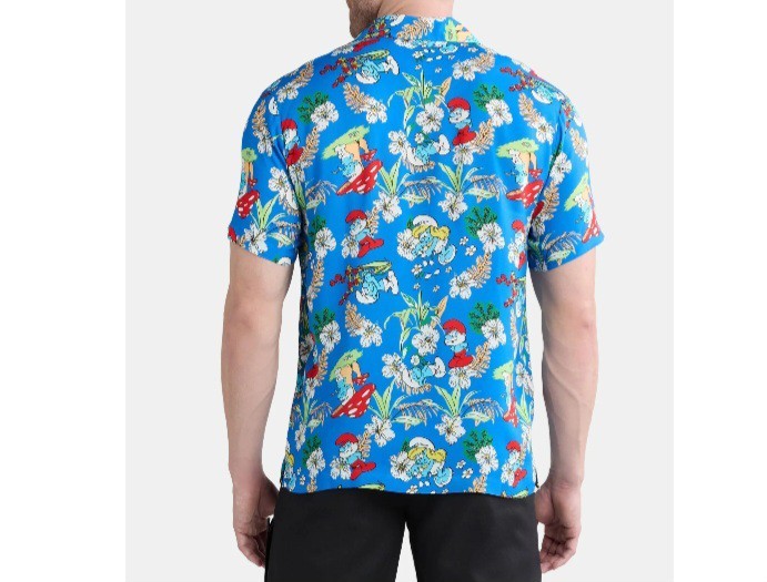Smurfs Men's 2XL Tropical Hawaiian Graphic Dress Shirt Short Sleeves Blue (28D) gallery