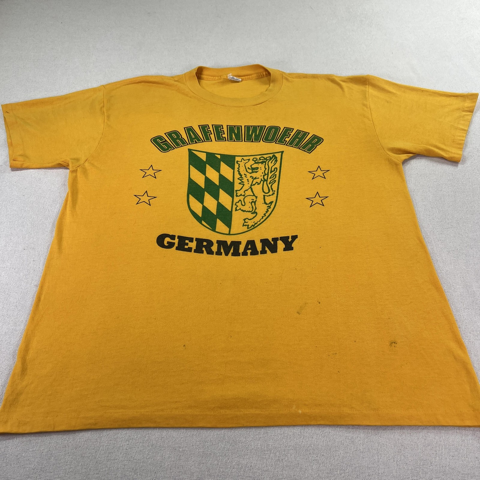 Vintage 80s Grafenwoehr Germany Shirt Mens XL Yellow Graphic Souvenir Tee gallery