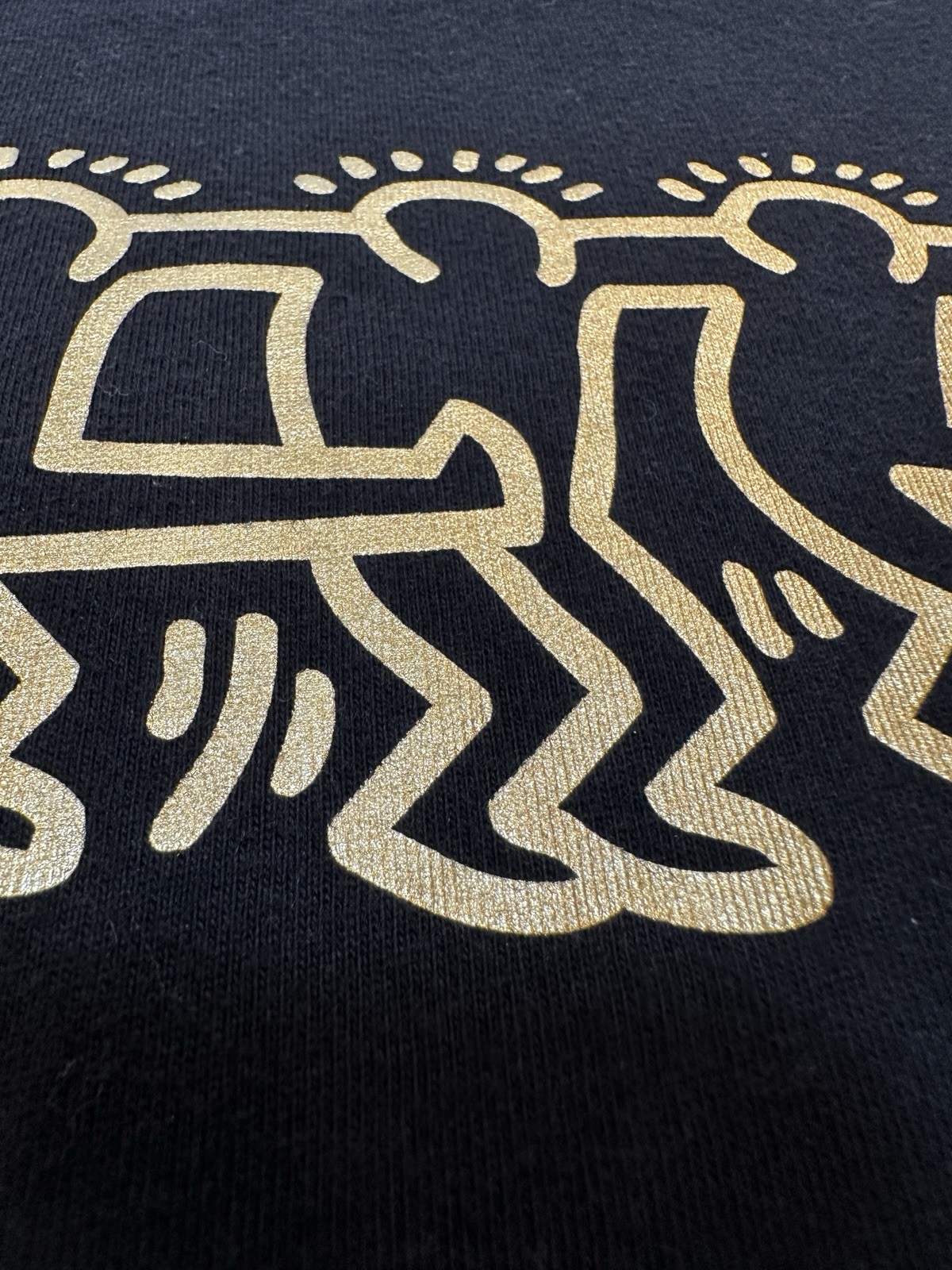 Rare UNIQLO SPRZ NY Keith Haring Black Gold Dancing Man Graphic T-Shirt Size S gallery