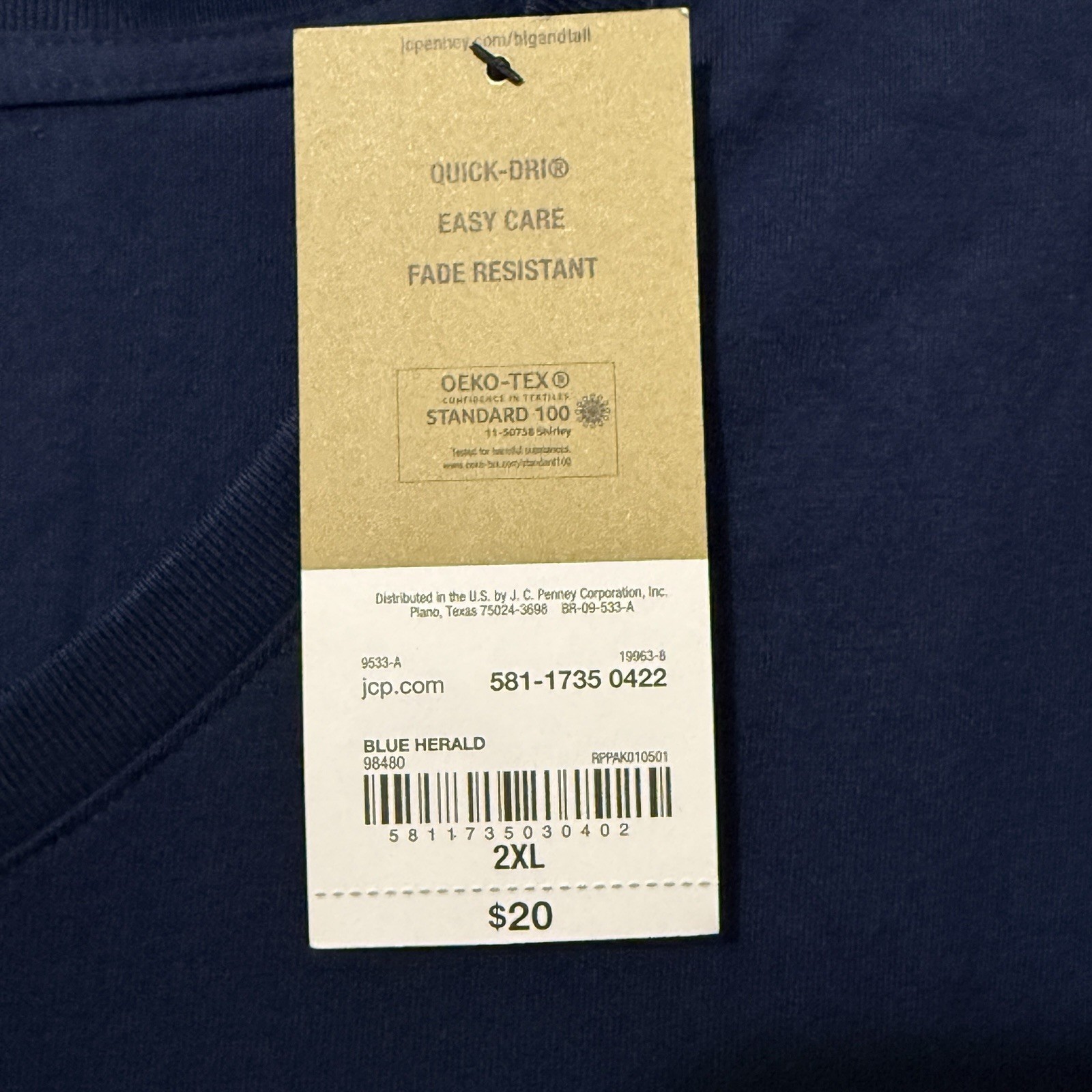 Foundry V-Neck T-Shirt Men's 2XL Navy Blue Quick Dry Easy Care Cotton Blend NWT gallery