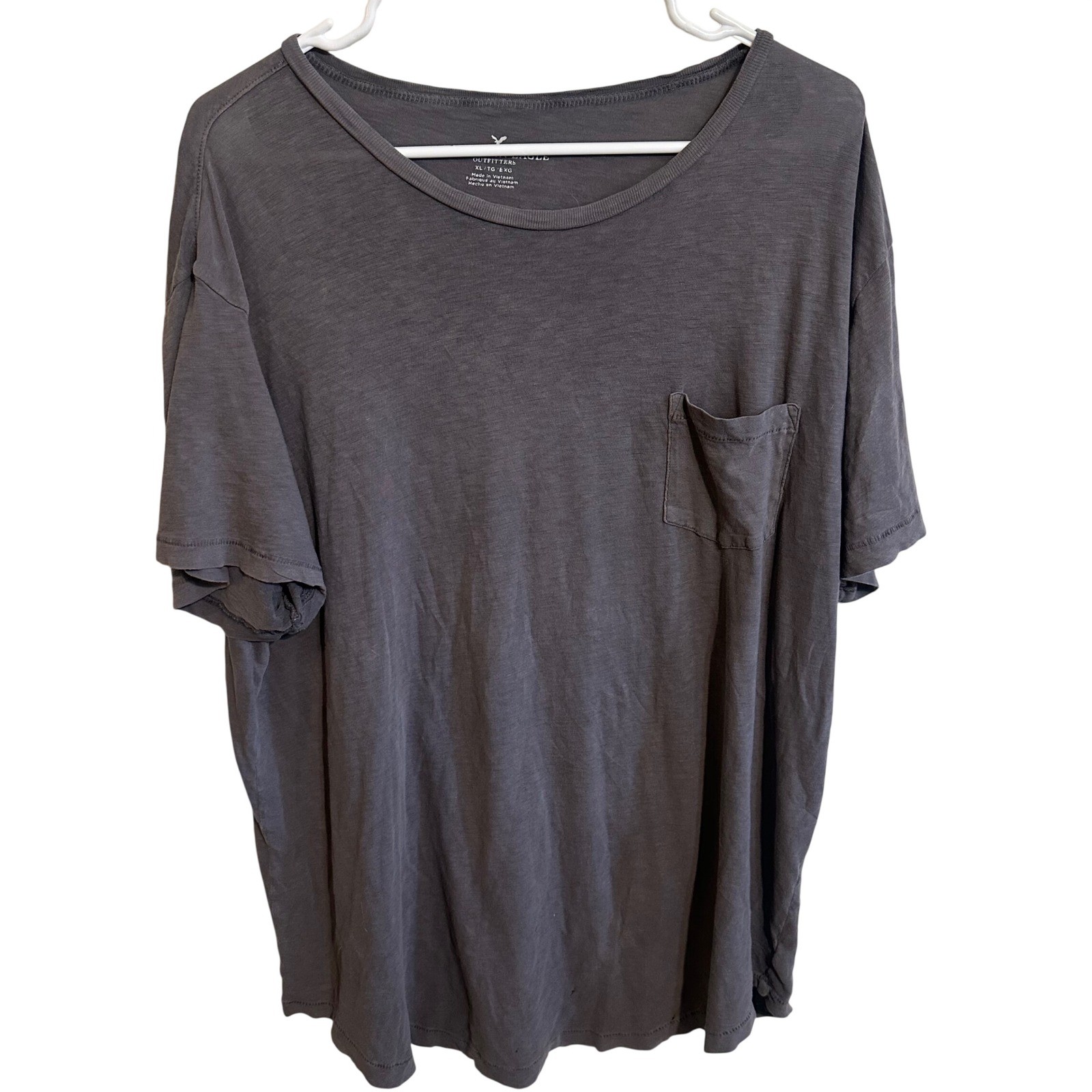 American Eagle T-Shirt Mens XL Gray Pocket Tee Cotton Slub Short Sleeve Casual gallery