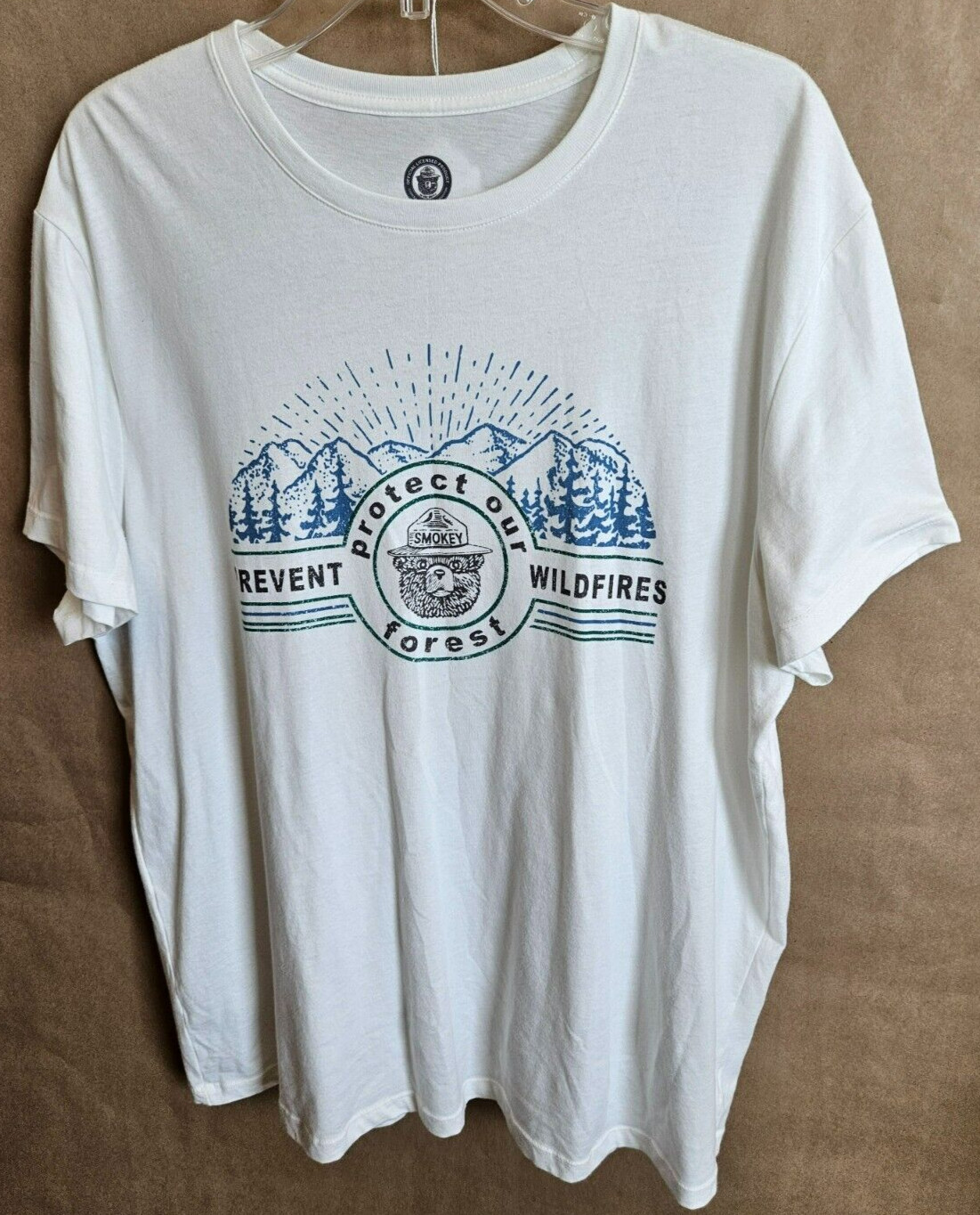 SMOKEY THE BEAR UNISEX T-SHIRT CREW NECK STRAIGHT HEMLINE WHITE SIZE XL #4178 gallery