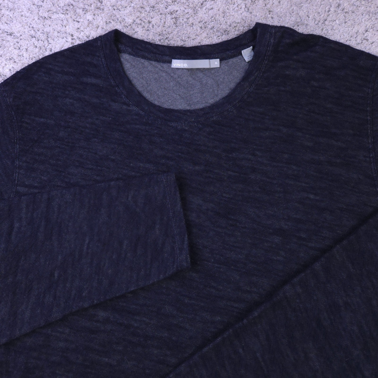 Vince Shirt Mens XL Wool Blend Brushed Long Sleeve Crew Neck Tee Navy Blue EUC gallery
