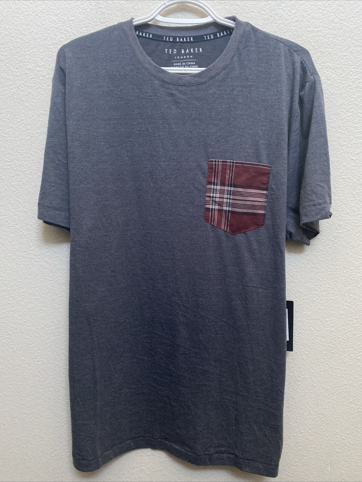 NEW Ted Baker Men’s T Shirt XL Short Sleeve Crew Neck NWT $42 Grey Navy Heather