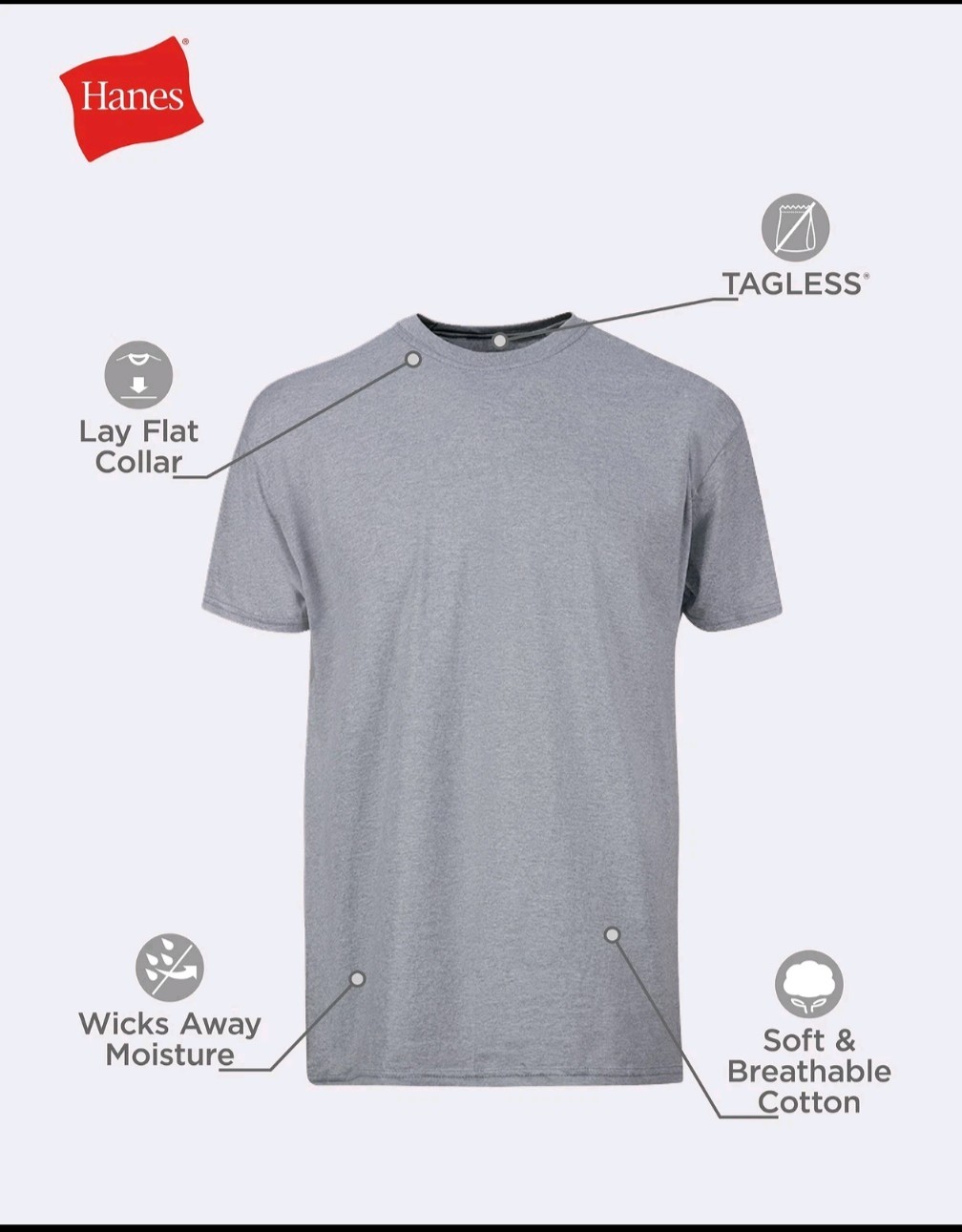 Hanes T-Shirt 6-Pack Men's ComfortSoft TAGLESS Crewneck Short Sleeve Tee Value gallery