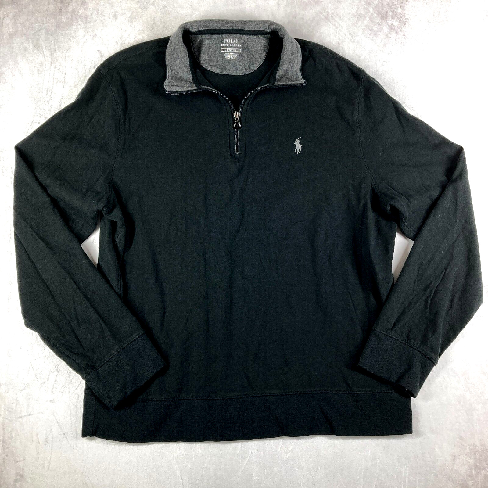 Polo Ralph Lauren Mens Large Black 1/4 Zip Pullover Shirt Gray Pony gallery