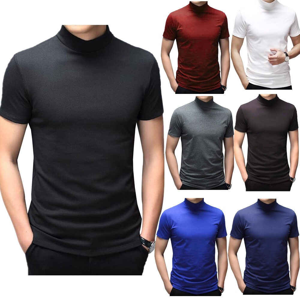 Men Short Sleeve Top Mock Turtleneck Casual Pullover T-Shirt Slim Fit Undershirt gallery