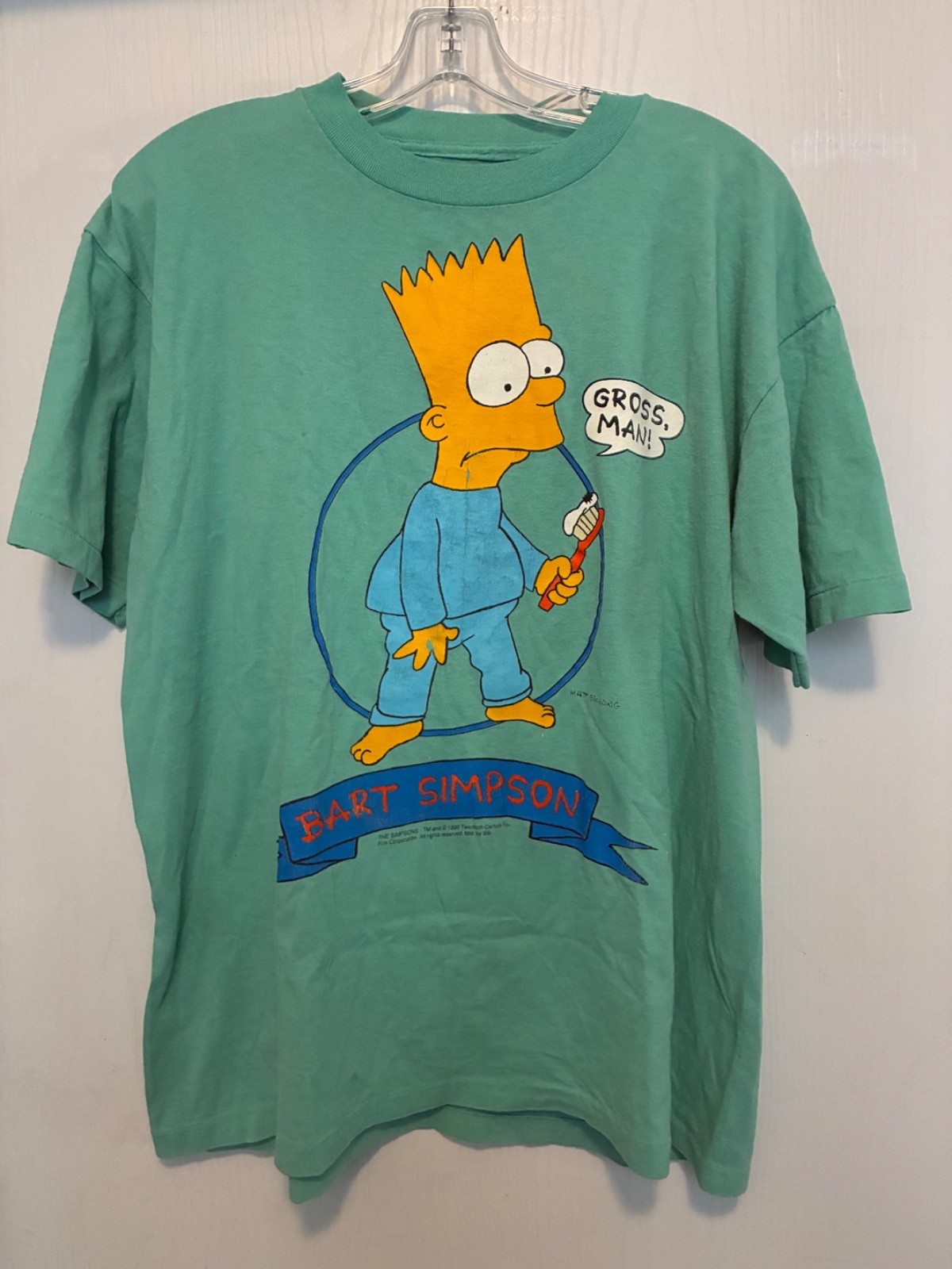 VTG Bart Simpson T Shirt 1990 Original L RARE Light Blue Single Stitch GROSS MAN gallery