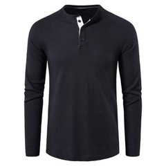 Mens Casual Henley T-shirt Solid Slim Fit Button Pullover Long Sleeve Tops Tunic