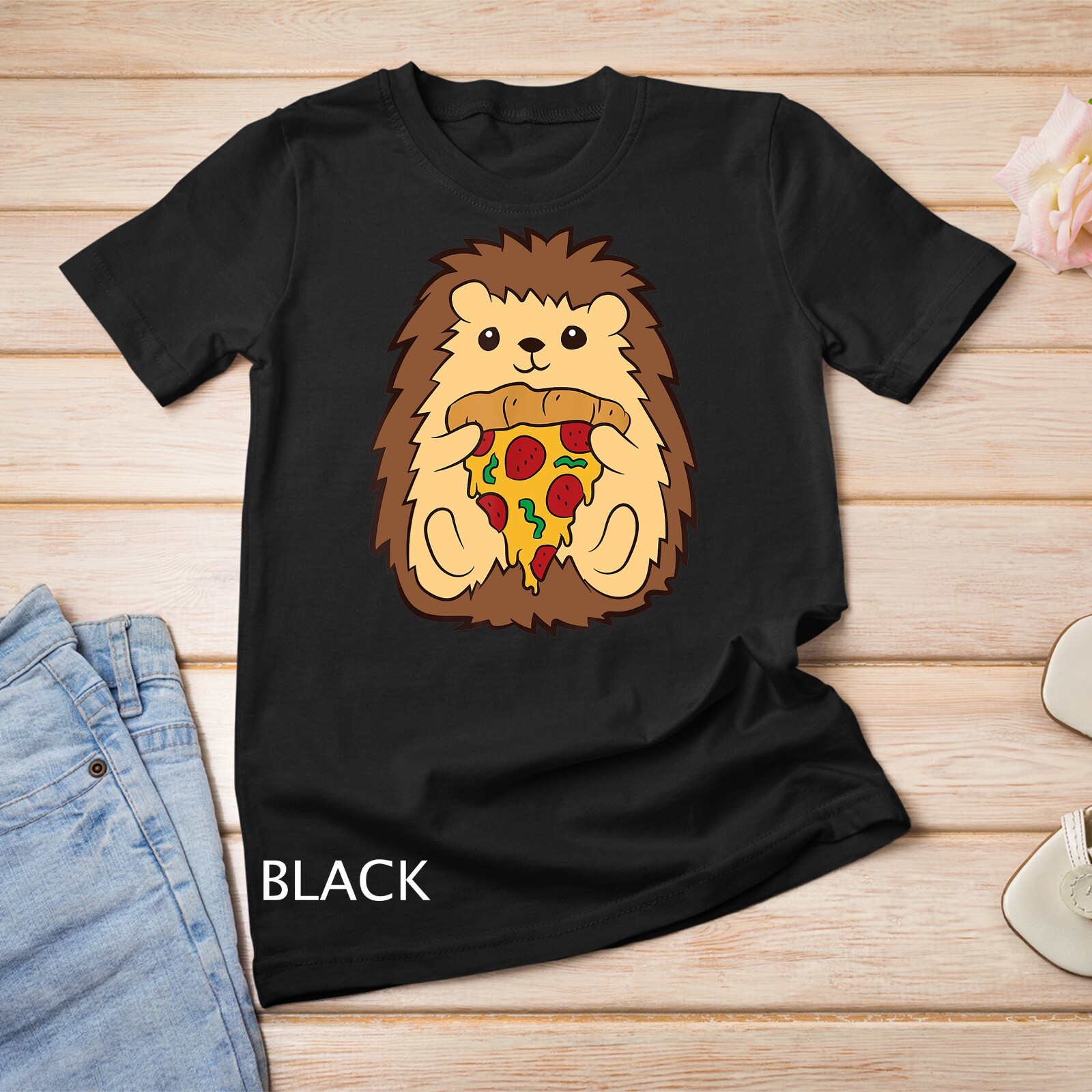 Cute Hedgehog Eating Pizza Kids Fast Food Pizza Lover Gift Unisex T-shirt gallery