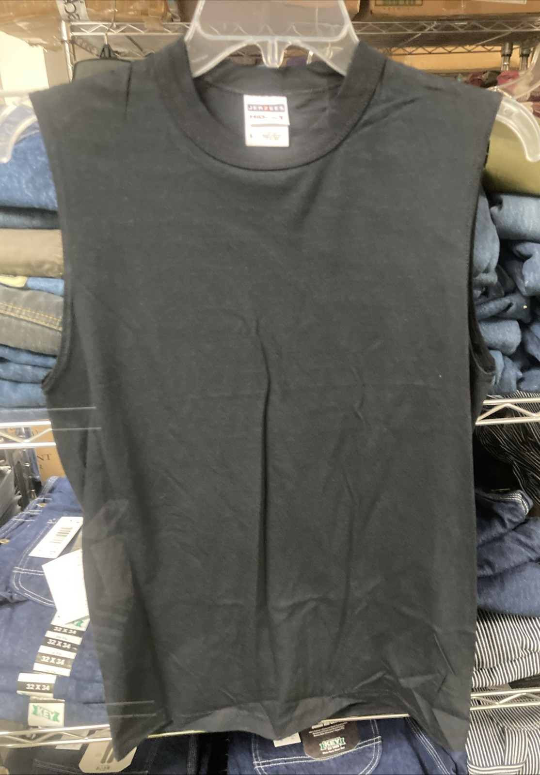 Lot of 2 - JERZEES Men's Sleeveless/Muscle T-Shirts, S (34-36), 1-Navy & 1-Black gallery