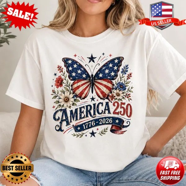 Patriotic Butterfly Shirt, America 250 Tee, 4th of July Floral T-Shirt | S-5XL gallery