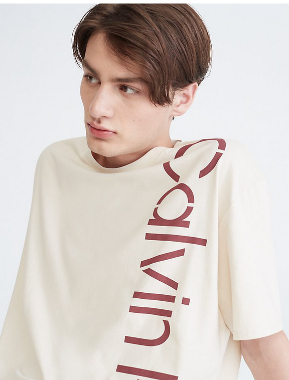 Clavin Klein Mens Relaxed Fit Logo Crewneck TShirt in Desert Sand Dune Large gallery