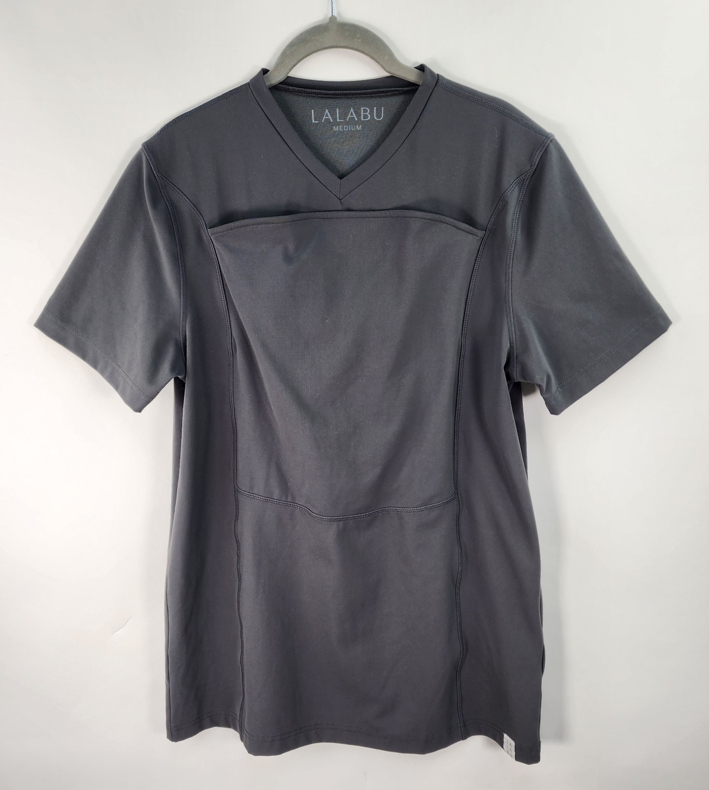 LALABU Dad Shirt Men’s Medium Gray Baby Carrier Soothing Kangaroo Pocket