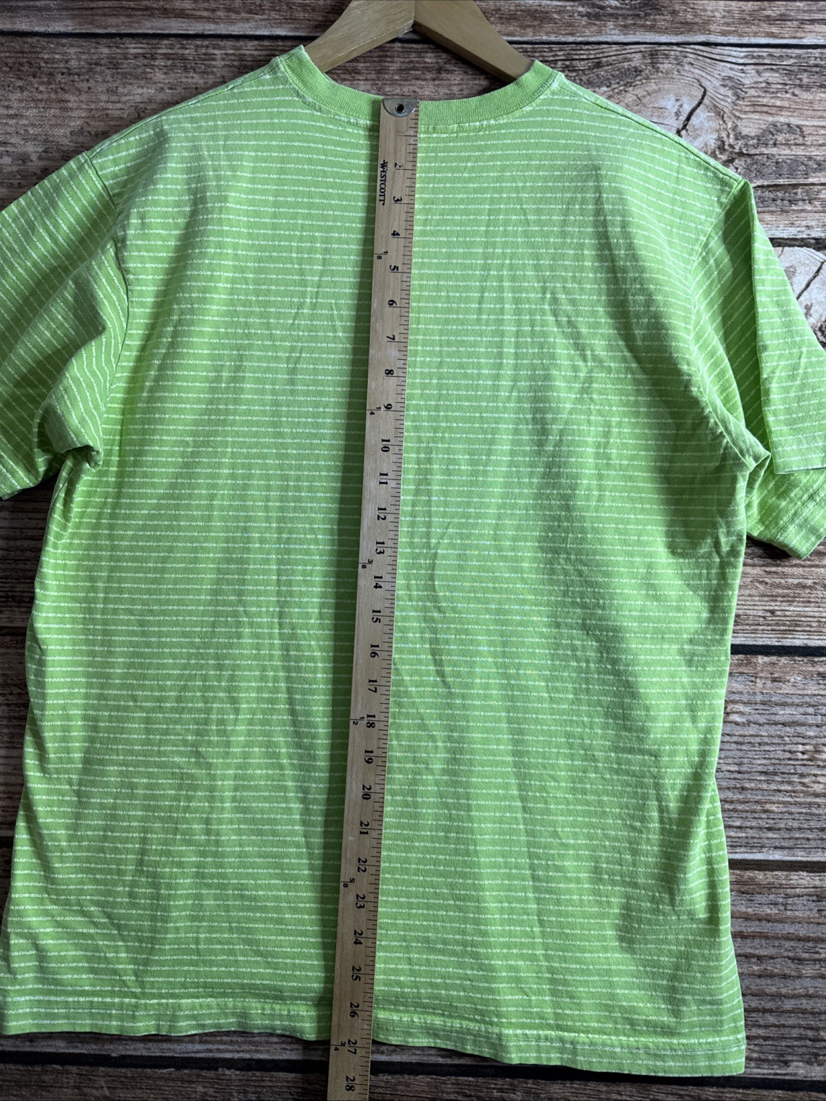 Fresh Produce Shirt Mens Medium Striped Green USA Made Crewneck Tee Linen Cotton gallery