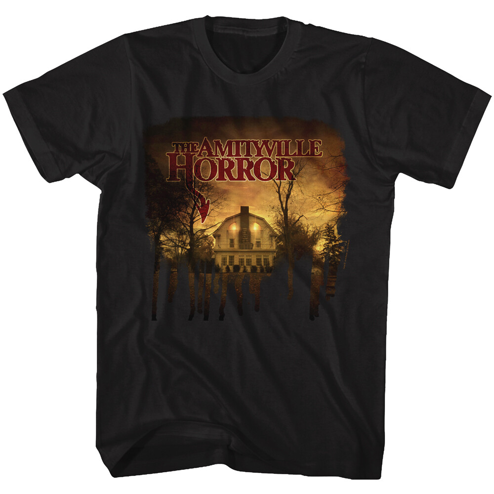 The Amityville Horror House Lights Sunset Through Trees Men’s T Shirt