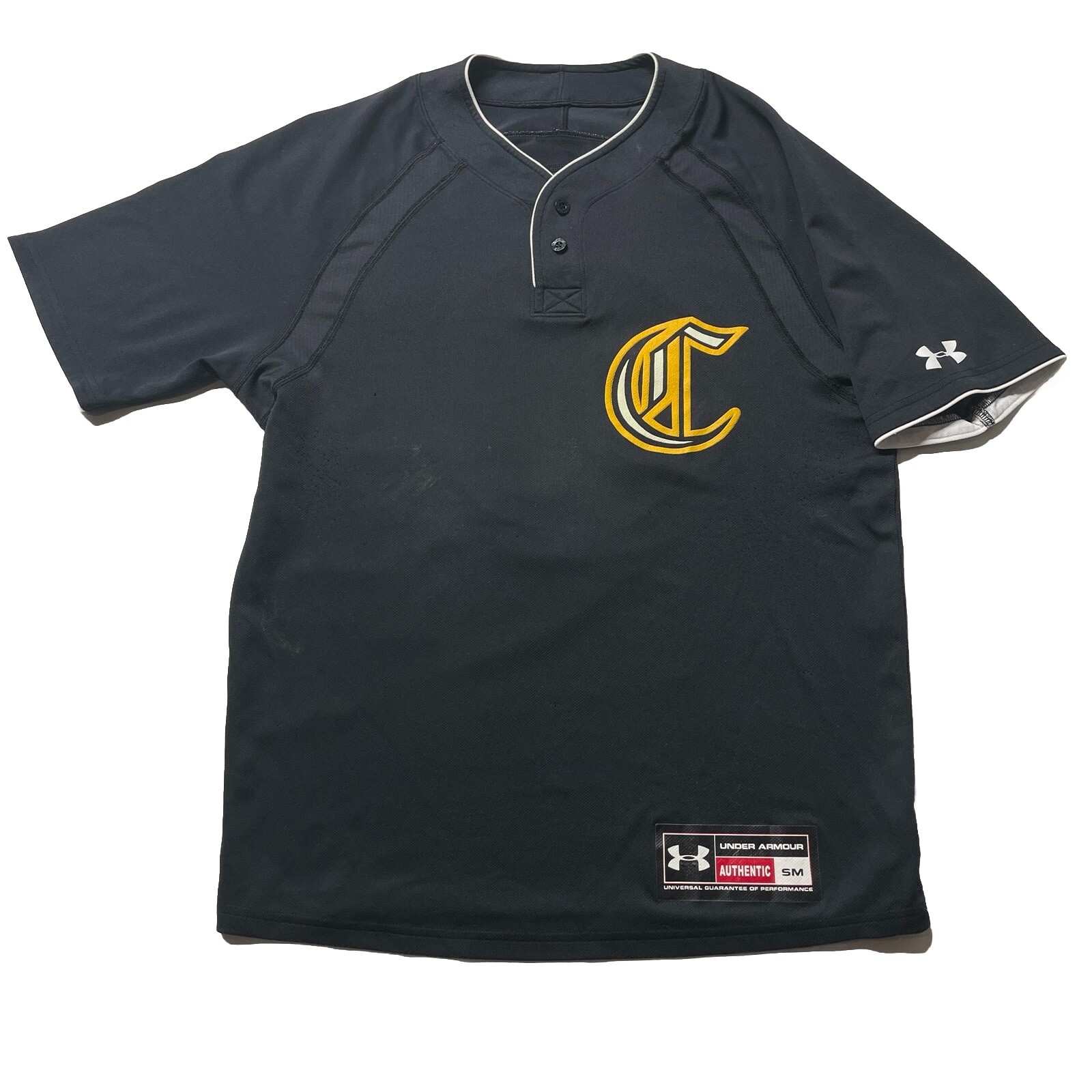 Under Armour Baseball Jersey Men’s Small Black Yellow “C” Logo #8 Sportswear Y2K