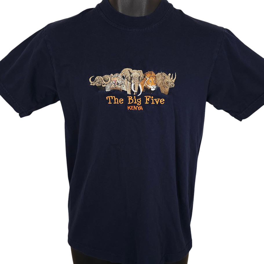 Vintage Kenya T Shirt Mens Size Medium Blue 90s Elephant Lion Rhino Leopard Oxen gallery