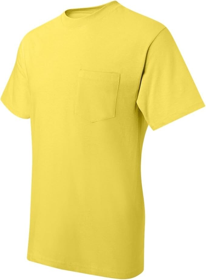 Hanes Beefy-T Unisex Pocket T-Shirt #5190 Crew Neck Short Sleeves Yellow Size XL gallery